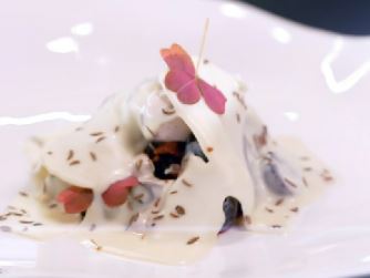 présentation assiette myrtilles et chocolat blanc top chef